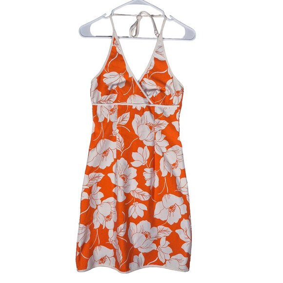 VTG 90's City Triangles Orange Floral Halter Dress Y2K Juniors size 3 - Picture 1 of 3